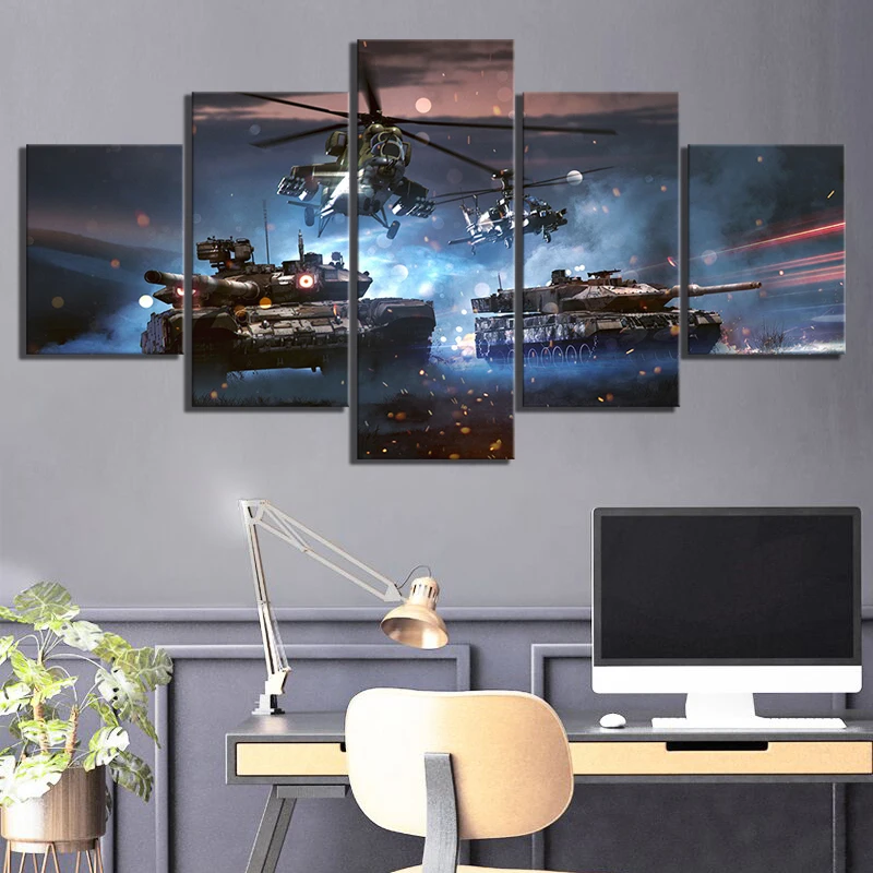 

HD Prints Canvas Wall Art Painting Posters 5 Panel Battlefield 5 Video Game Aircraft And Tanks Military Modern Home Decoration