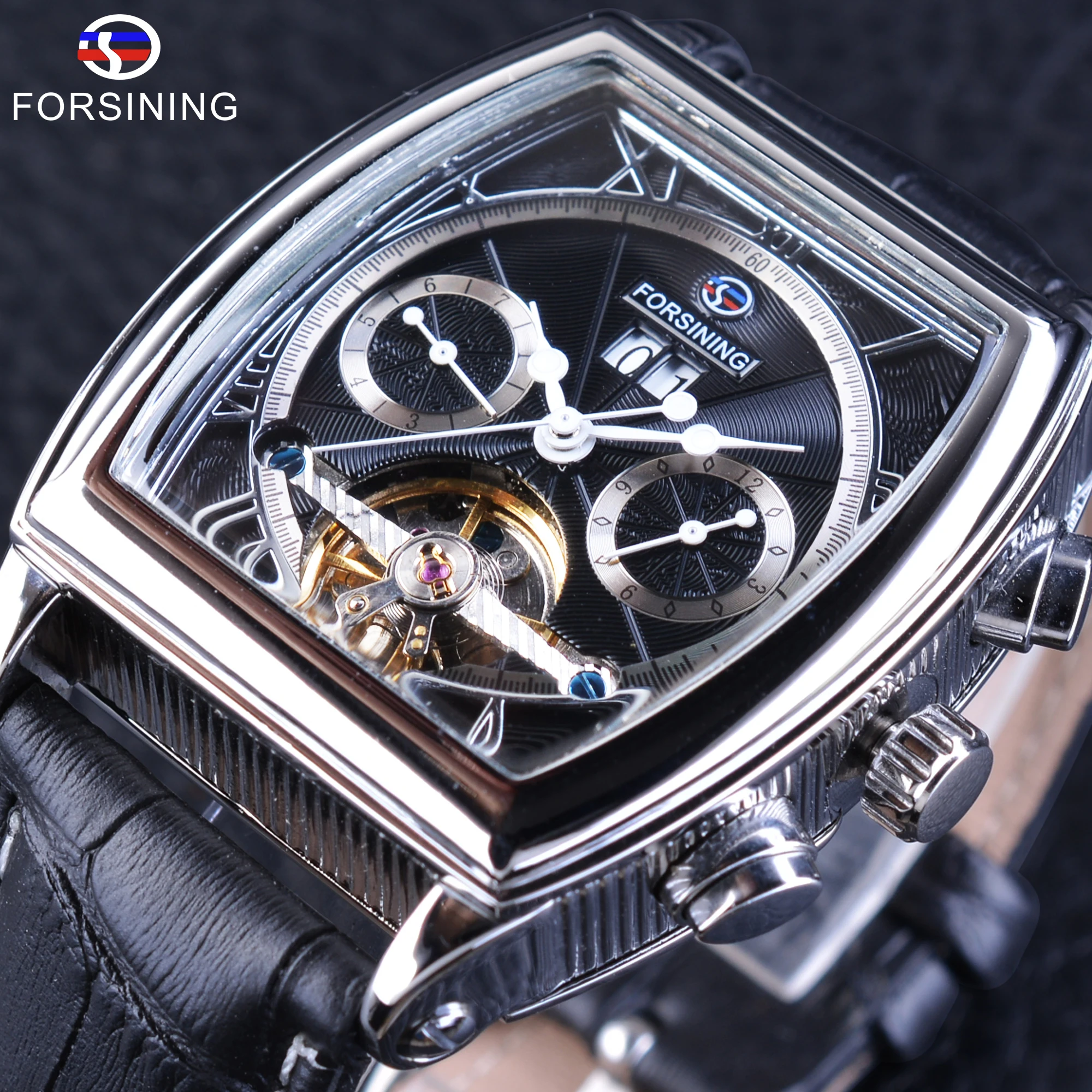 Forsining Multifunction Retro Series Rectangle Dial Luminous Hands