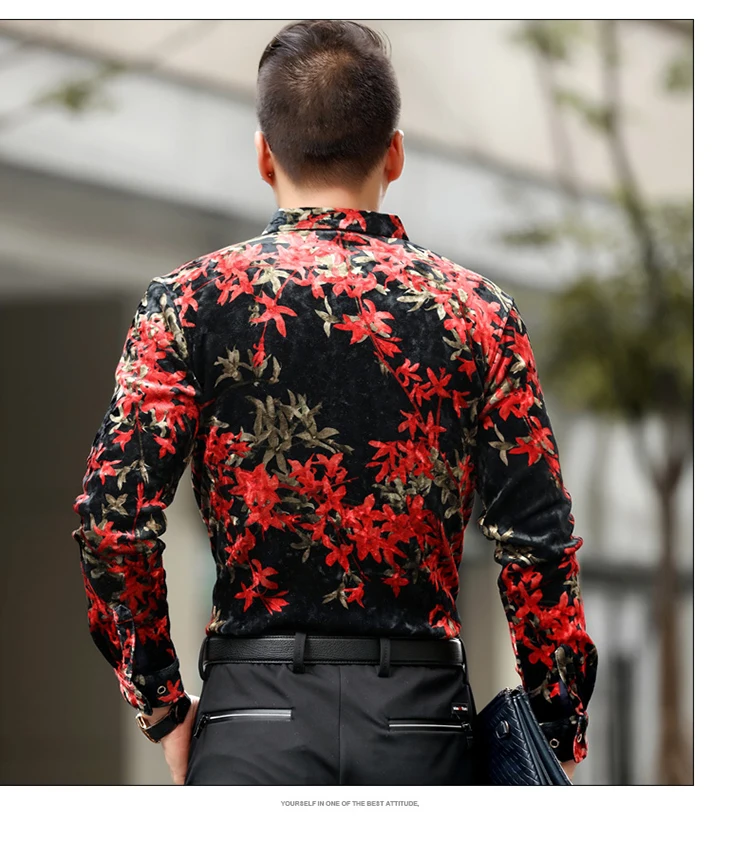 Automne Printemps Mode Smart Casual Hommes Rouge Jaune Fleur