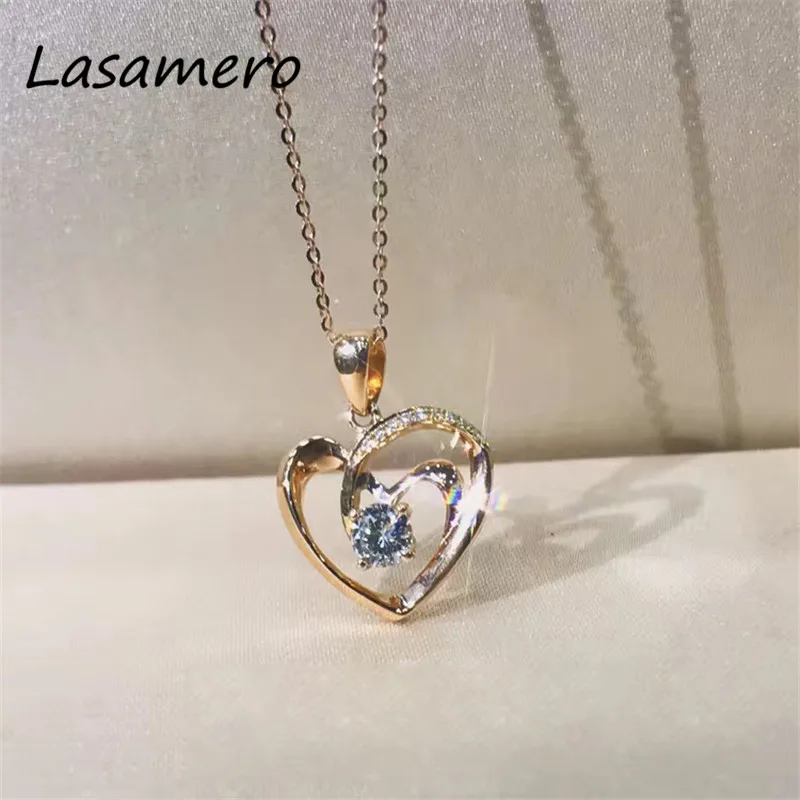 

LASAMERO Romantic 0.24CT 18k Rose Gold Round Cut Love Heart Design Pave Set Natural Diamond Pendant Necklace