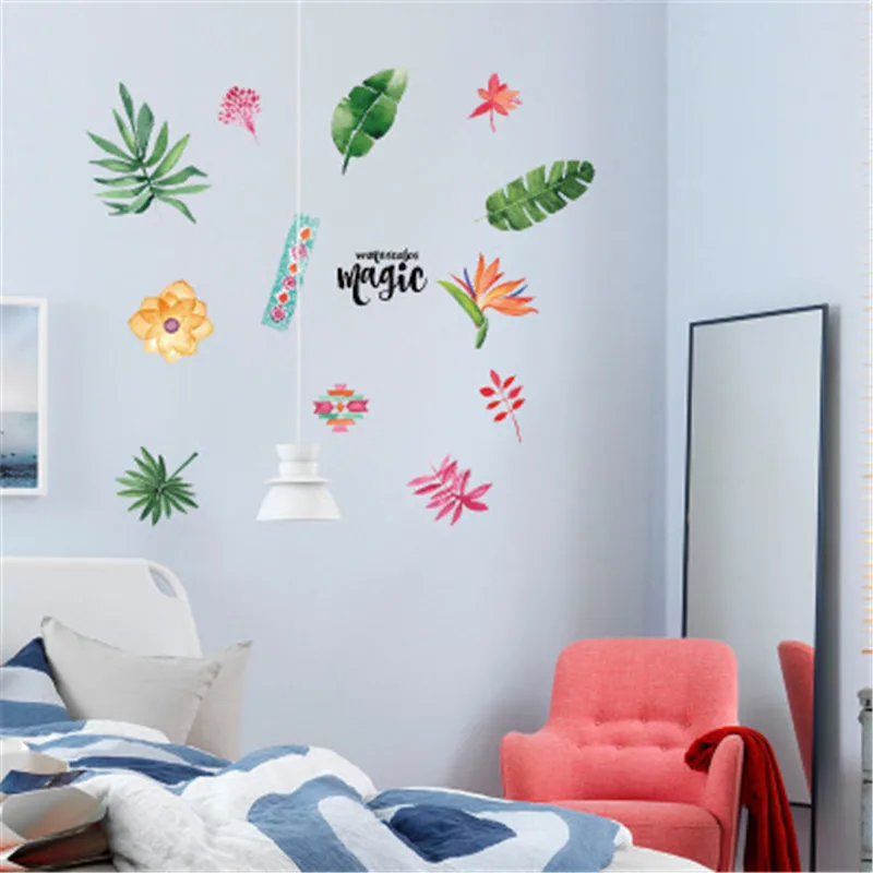 Nordic зеленый лист Уолл Стикеры Home Decor муур s Гостиная Офис завод листья настенные