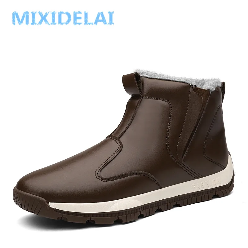 

MIXIDELAI 2019 Silp-on Men Winter Shoes Plush Warm Snow Boots Cotton Inside Antiskid Bottom Casual Shoes Waterproof Ski Boots