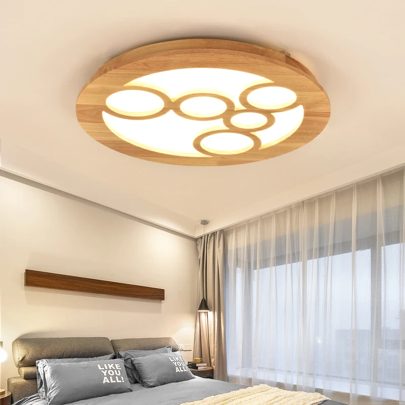 Japan Style Wood Carved Flower Light Fixtures Round Ceiling