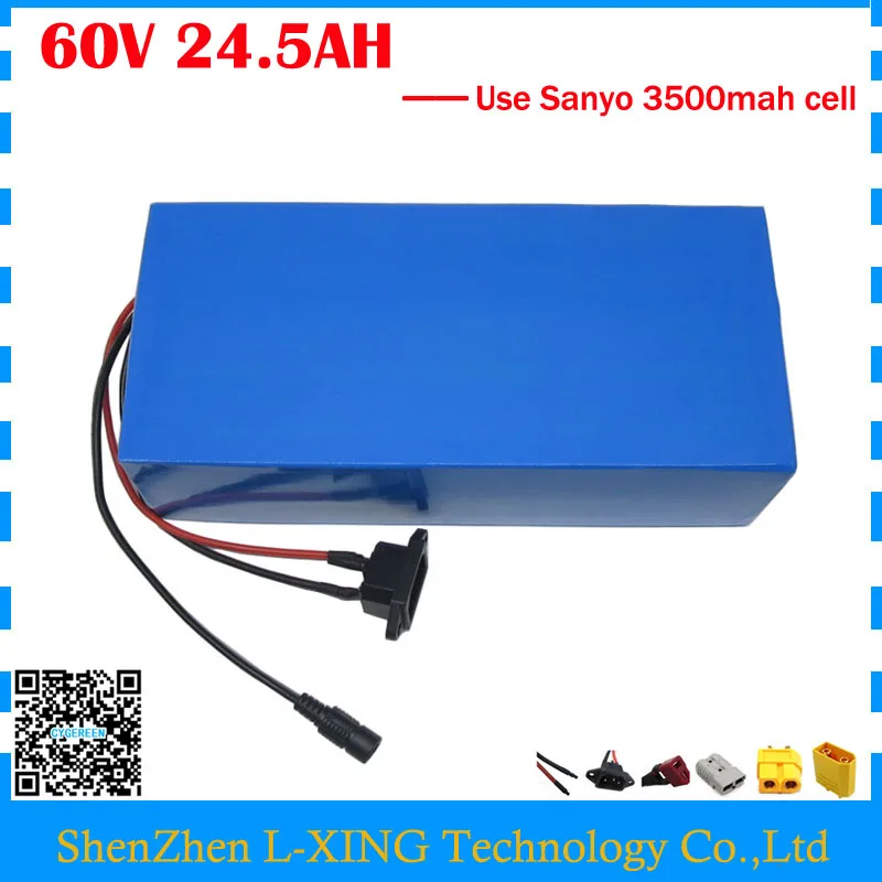 

Free customs duty 3000W 60V 24.5AH Lithium battery 60V 25AH e-scooter battery use SANYO NCR18650GA 3500mah cell 50A BMS
