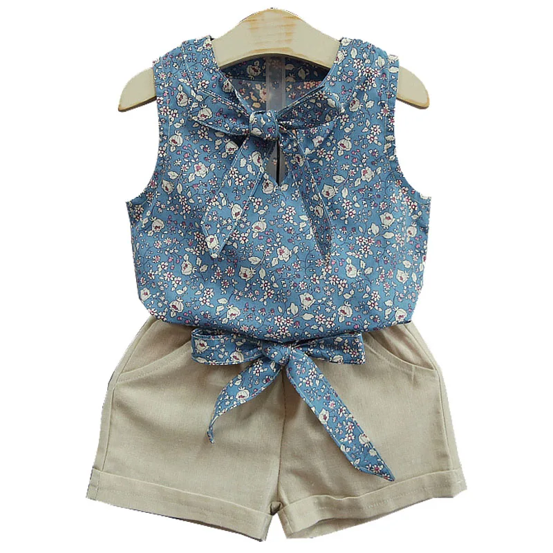 

Girls Clothes Sets 2019 Summer Baby Girl Cute Vest T-shirt And Shorts Suits Fashion Kids Bow Princess Clothing Sets 2-6 Years