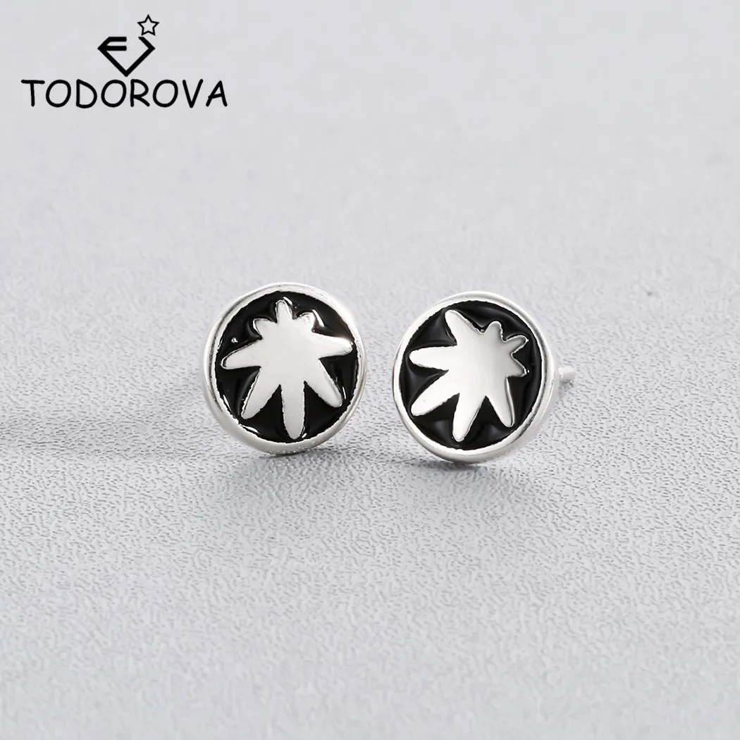

Todorova Vintage Round Shape with Maple Leaf Stud Earrings Men Trendy Black Earrings for Women Jewelry Accessories