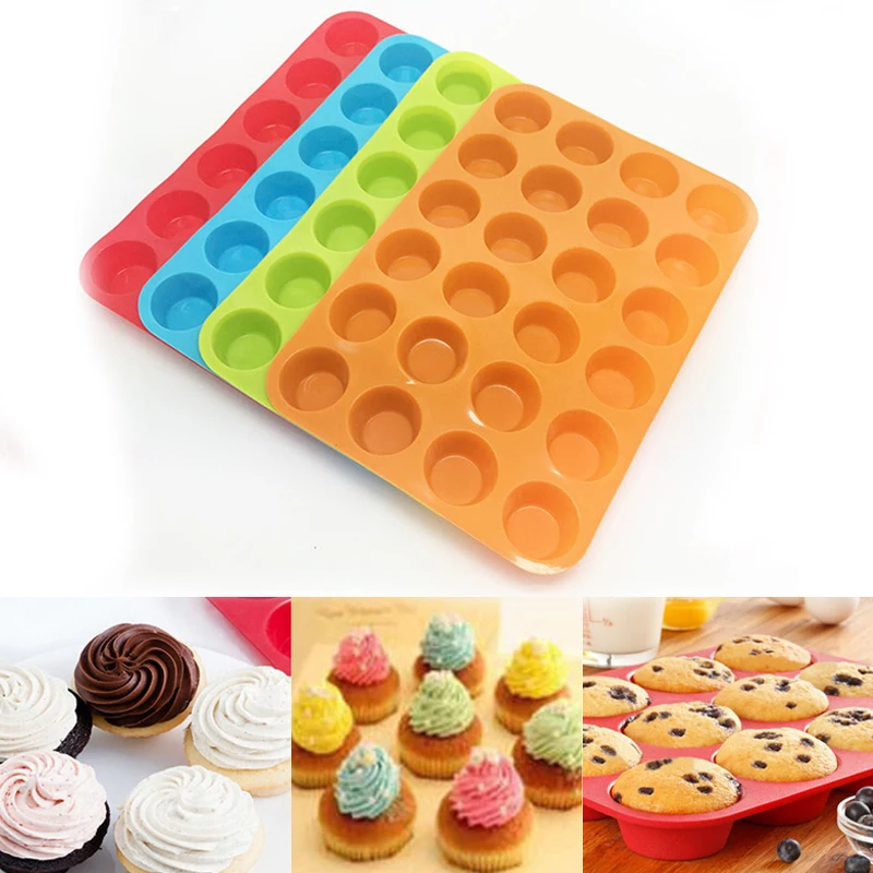 24 Cavity Mini Muffin Cup Silicone Soap Cookies Cupcake Bakeware Pan