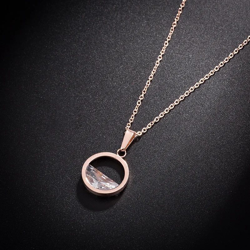 

Titanium Steel Semicircle Cubic Zirconia Circle Necklace Rose Gold Engagement Wedding Necklaces For Women Christmas Gifts N18204