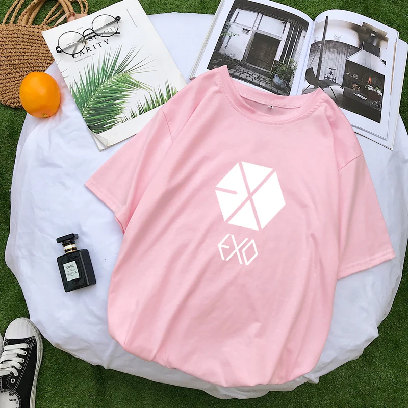 Женская хлопковая Футболка EXO Kpop Повседневная Уличная футболка с короткими