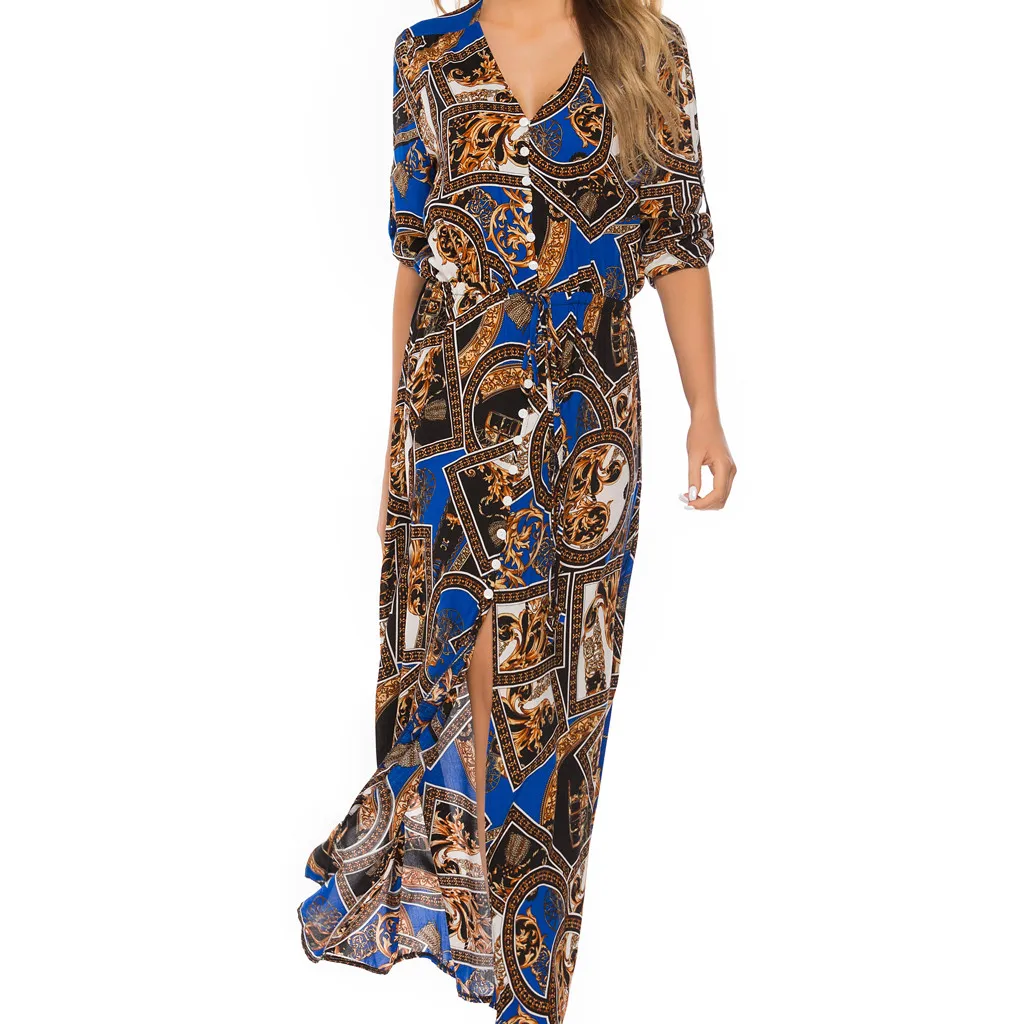 Plus Size Summer Maxi Dress 2019 Women Vintage Print Long Dress Party Dresses Woman Party Night Elegant Dress