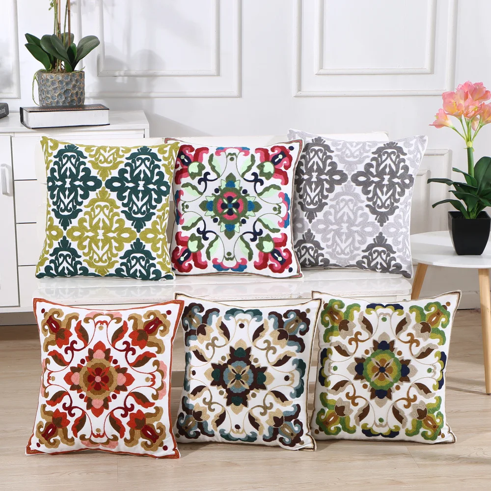 

45*45cm Cotton Decorative Throw Pillow Case Luxury Embroidery Vintage Cushion Cover New Year Home Sofa Car Cojines Decorativos