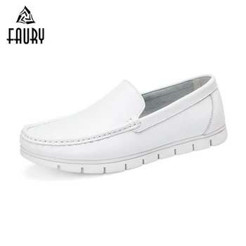 

Wholesale Men Flats Leather Shoes Breathable Casual Shoes Hospital Doctors Nurse Work Single Shoes White Black