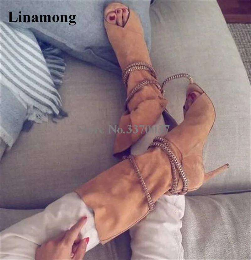 Brand Design Women Fashion Peep Toe Suede Leather Thin Heel Mid-calf Gladiator Boots Cut-out Lace-up High Heel Boots Brand Design Women Fashion Peep Toe Suede Leather Thin Heel Mid-calf Gladiator Boots Cut-out Lace-up High Heel Boots