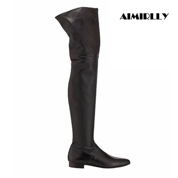 

Winter Women Round Toe Flat Heel Over The Knee Boots Thigh High Boots Plus Size Black Custom Shoes Handmade Wholesale