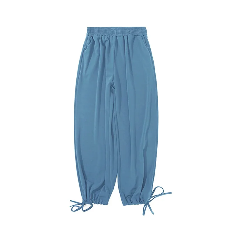 

2019 Trousers Women Comfy Harem Pants Mid Waist Elastic Drawstring Solid Color Loose Straight Casual Long Trousers