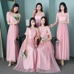 Vestido Longo розовое платье подружки невесты Новинка 2019 года Элегантный линии V образным вырезом серый длинные Свадебная вечеринка платье Robe De
