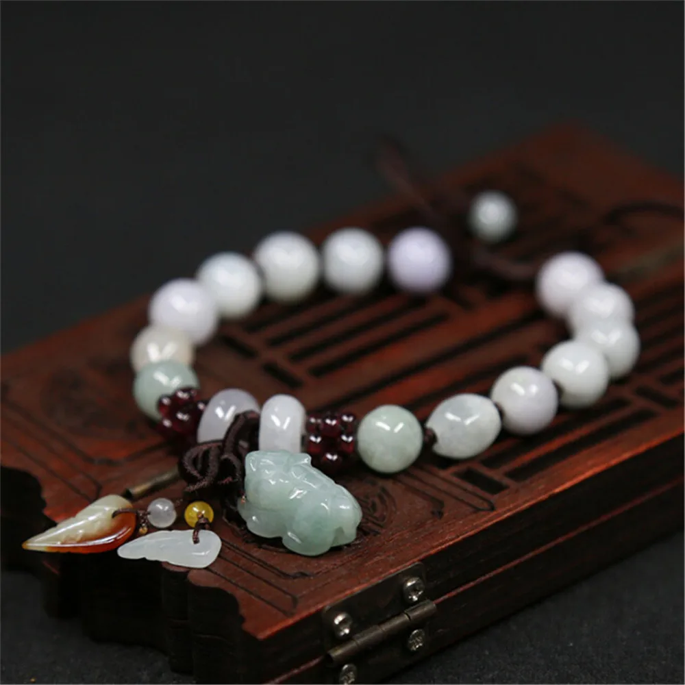 

Hand-woven Jadeite Adjustable Bracelet 8MM Natural Jadeite Beads Bracelet Pixiu Charm One Circle Bracelets Jewelry Wholesale