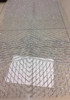 

glued glitter sequins lace fabric Hot selling African French net tulle Lace Fabric Sat-222 for party