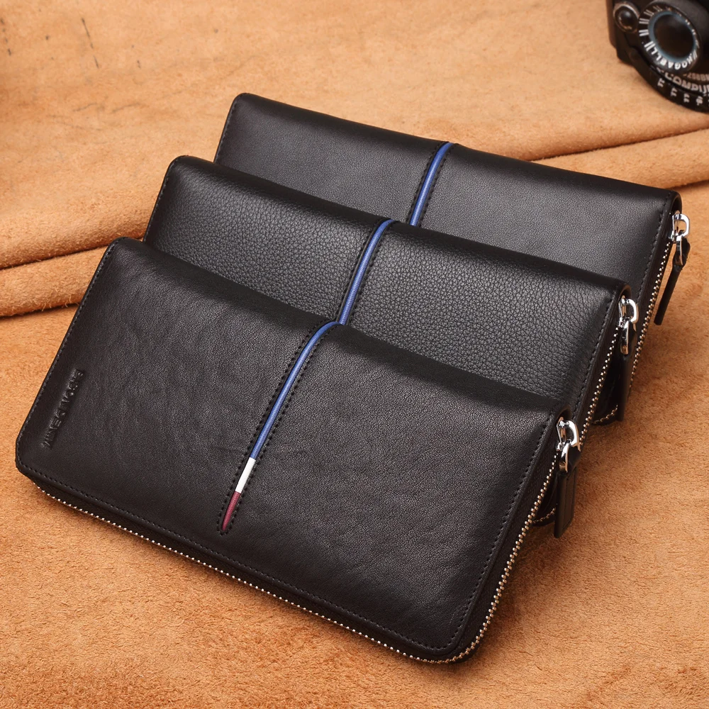 BISON DENIM Genuine Leather Long Zipper Wallet Large Capacity Phone Purse Male Luxury Brand Clutch Wallet Fashion N8150