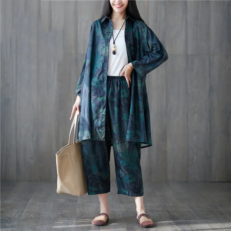 

[EWQ] 2019 Spring Autumn New Pattern Lapel Long Sleeve Print Patchwork Two Piece Set Women Vintage Suit Women Fashion AH01717