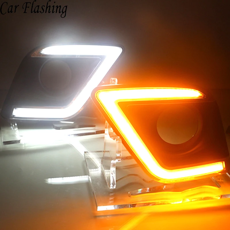 

Car Flashing For Toyota Hilux Revo Vigo 2015 2016 2017 DRL Daytime Running Light car styling Fog Lamp 12V with yellow signal
