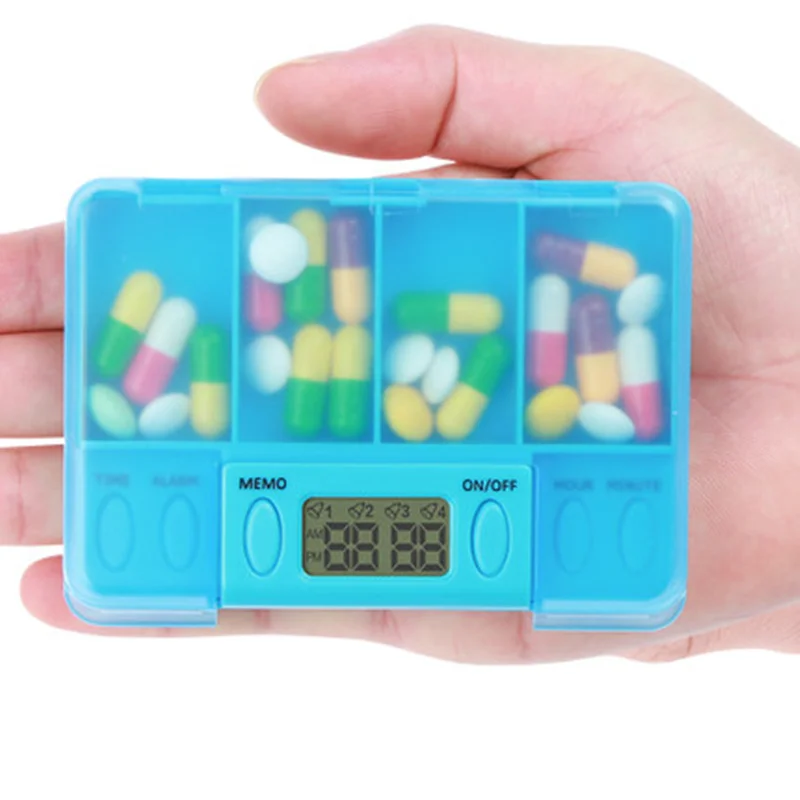 Интеллектуальная пластиковая коробка для хранения с 4 сетками, Электронная коробка для напоминания о времени, медицинский ящик, будильник, таймер, таблетки, настольный органайзер, контейнер для таблеток, 40