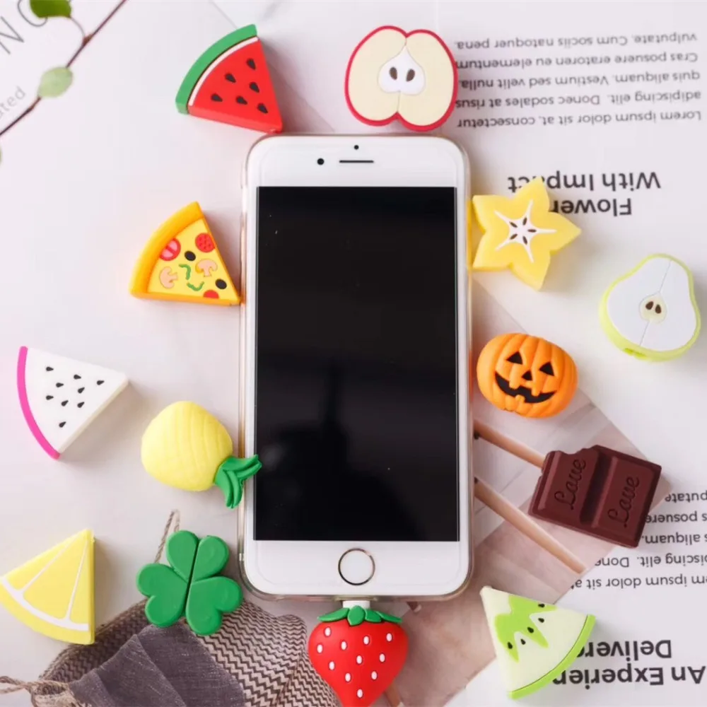 Fruit Bite Protector Pear Lemom for iphone xr case Phone Cute Charging Data Earphone Line Wire accessories |