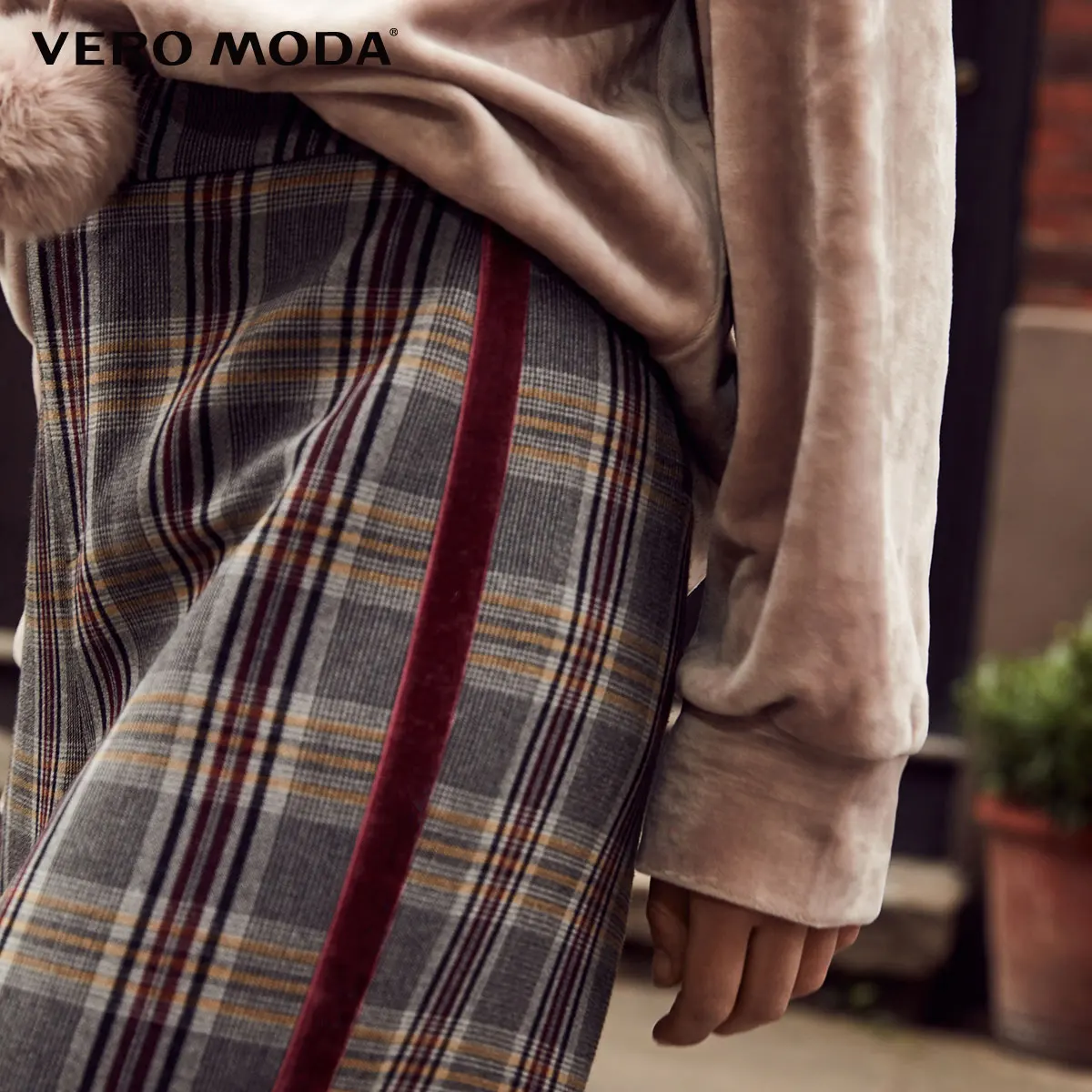 Vero Moda новые женские брюки женские бархатные боковые клетчатые повседневные широкие укороченные брюки | 318350516