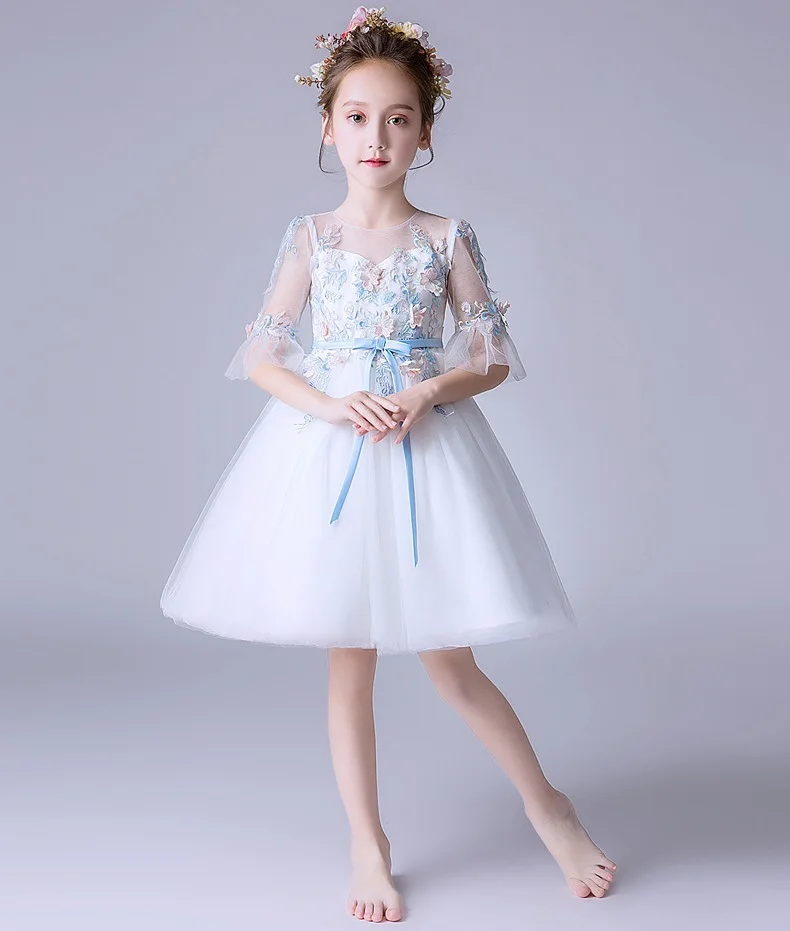 

Flower Girls Dress Wedding Party Dresses for Kids bows Formal Ball Gowns Evening Baby Outfits Tulle princess Christening dresses
