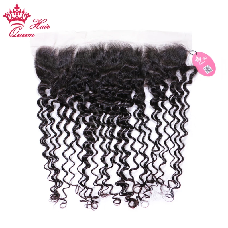 Queen Hair Products 13x4 Lace Frontal Brazilian Deep Wave Human Hair Natural Color #1B Free Part Swiss Lace 10-20\