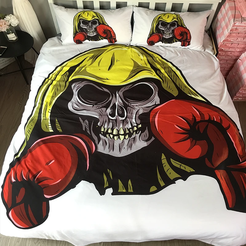

Nordic Bedding Linen Set Boys Bed Clothes 3D Boxing Skull Bedding Set Adults White Bed Comforter Duvet Cover Set US Queen King