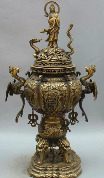 

524 25" Chinese Palace Copper Kwan-yin Beast dragon phoenix Incense Burner Censer Discount 35%