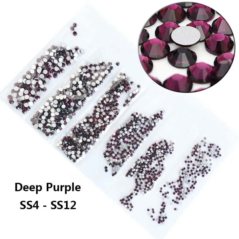 Мульти-размер 1700 шт стеклянные стразы украшения для ногтей swarovsky ногтей кристалл страз амулеты смешанные размеры стразы набор - Цвет: deep purple