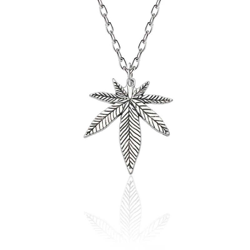 Hip Hop Tree Leaf Necklace For Women Men Small Weed Herb Maple Leaf Pendants Necklaces Unisex Plant Jewelry Dropshipping Collar - Окраска металла: Silver necklace