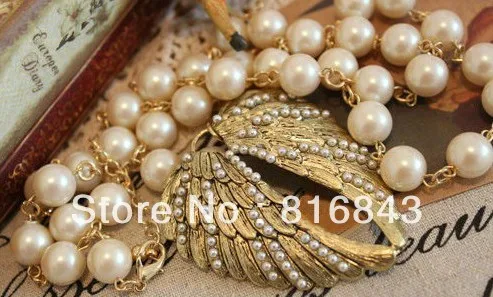 ***No Minimum Order*** 10PCS/Lot Free Shipping JA177 Faux Pearl Laced Wings Pendant Necklace Noble String | Украшения и