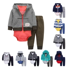 Carter/боди с длинными рукавами для малышей от 6 месяцев до 24 месяцев+ теплая куртка+ штаны, комплект из 3 предметов, мягкий хлопковый комплект зимней одежды для маленьких мальчиков