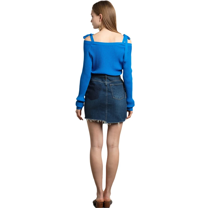 HYH HAOYIHUI Fashion Women Solid Blue Autumn Full Preppy Off Shoulder Strap Top Sweet Slash Neck Long Sleeve Button Lady Sweater HYH HAOYIHUI Fashion Women Solid Blue Autumn Full Preppy Off Shoulder Strap Top Sweet Slash Neck Long Sleeve Button Lady Sweater