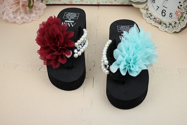 Chiffon Flowers Female Slippers Online Summer 2019 Beach Shoes Non-slip Flip Flops Wedge Platform50