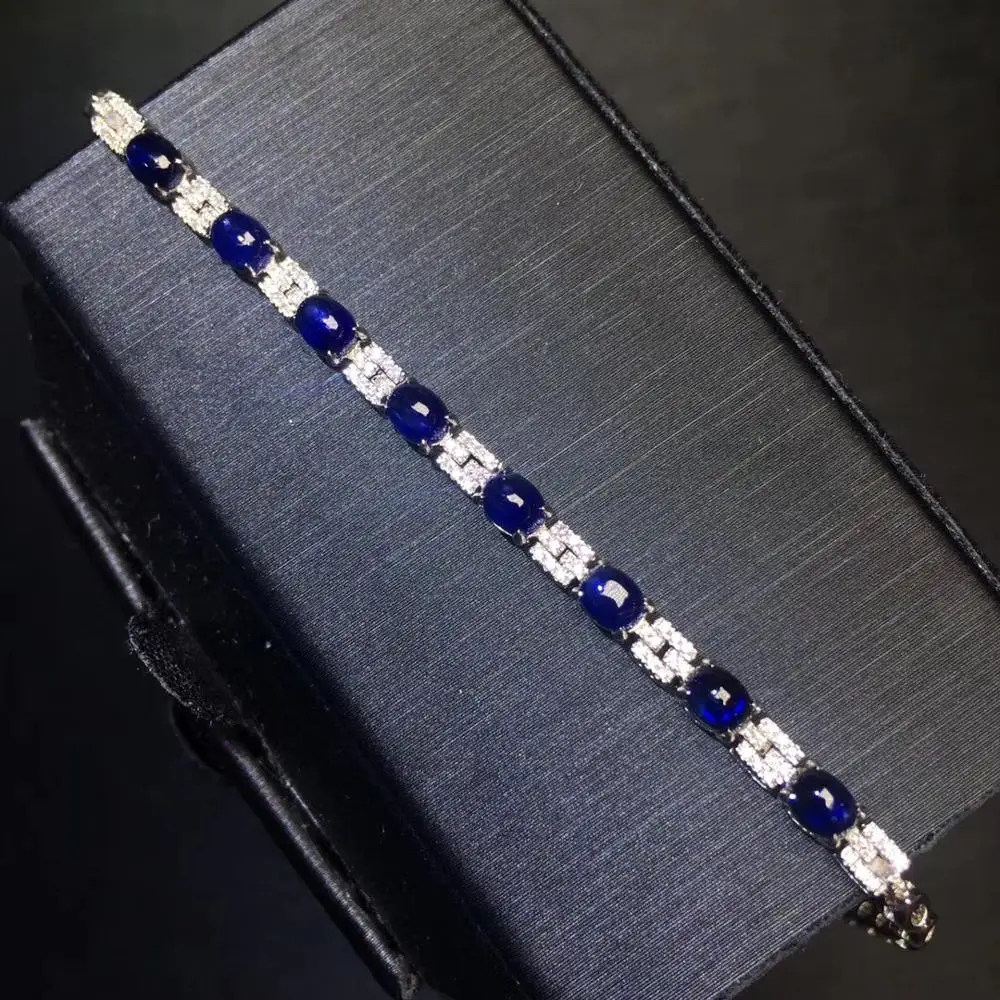 Настоящие хорошие драгоценности из золота 18 карат AU750 G18K натуральный голубой сапфир 2.9ct драгоценными камнями Браслеты для женщин тонкий браслет