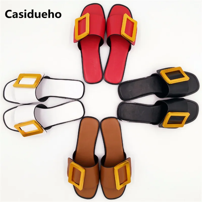 

Casidueho Buckles Women Slippers Soft Leather Open Toe Flats Shoes Woman Elegant Dress Gladiator Sandals Women Slides Sandalias