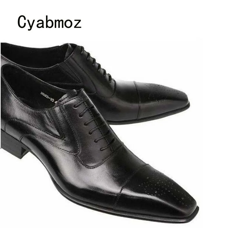 

Cyabmoz Genuine leather Men Shoes Pointed Toe Lace Up Wedding Shoes Party Business Fashion Breathable Man Dress Shoes Plus size