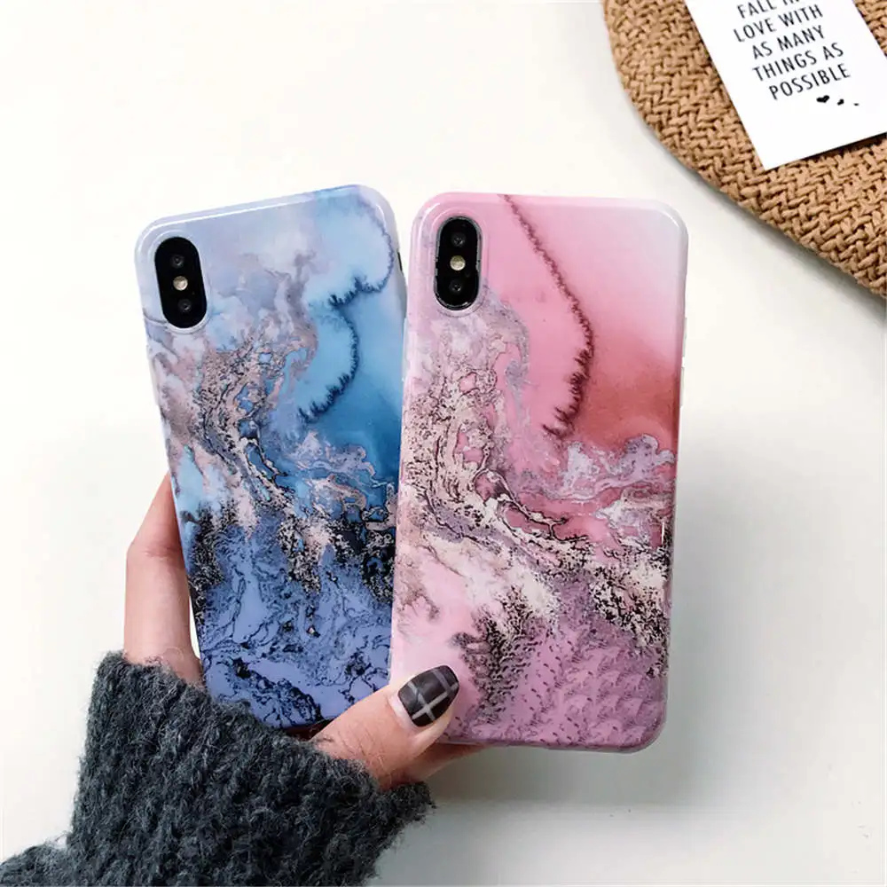 

Explosion Mobile Phone Case For Iphone 66S 6P78 8P X Xs Xr Xsmax Marble Pattern Cold Light Anti-Fall Half-Pack Soft Shell Phone