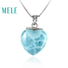 MELE Natural blue Larimar sterling 925 silver pendant for women and man,15mm heart shape Romantic and simple style fine jewelry MELE Natural blue Larimar sterling 925 silver pendant for women and man,15mm heart shape Romantic and simple style fine jewelry