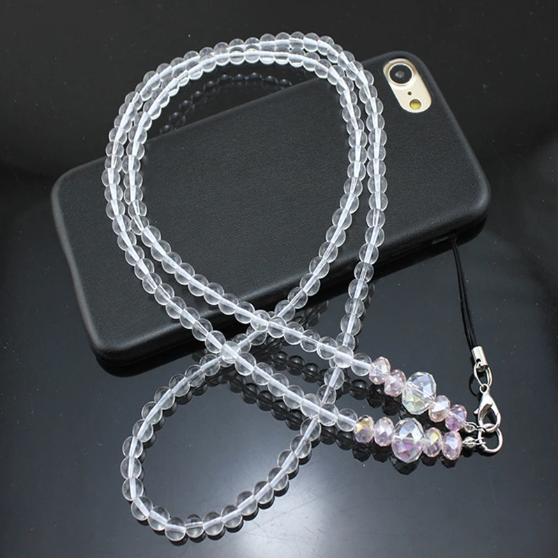 

1 PC Crystal Glass Neck Necklace Strap Lanyard U Disk ID Work Card Mobile Cell Phone Chain Straps Keychain phone Hang Rope