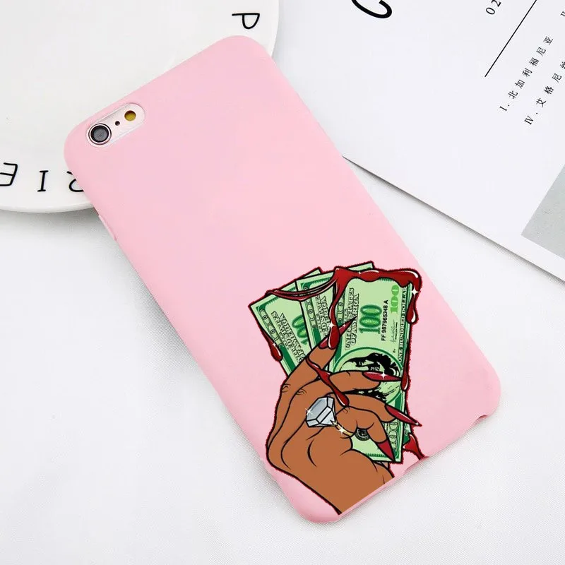 MAKE MONEY Not Friends Kash Black head Girl Fundas чехол для iPhone X XR XS Max 8 7 6s Plus матовый конфетный розовый силиконовый чехол