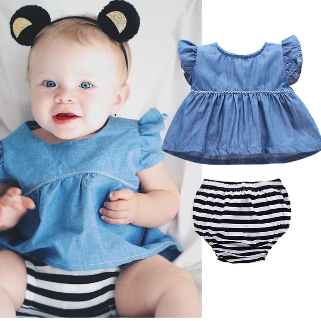 Ropa de bebé niña recién nacido verano 2 piezas camisa de mezclilla niña top + Pantalones de rayas ropa bebé Niña 0-24M - AliExpress