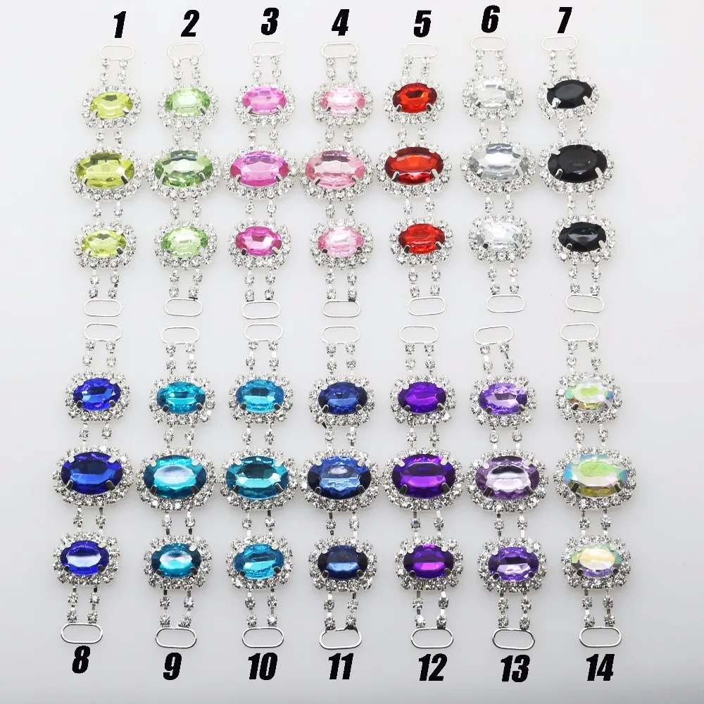 

Fashion 14 Color New 4.14 inch 12PC oval Charm Chain Bikini Connectors / Buckle Metal clear Acrylic rhinestone bikini buckle