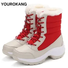 

YOUROKANG Brand Shoes Woman Boots Fur Plush High Quality Warm Platform Mid-calf Snow Boot Lace Up Female Botas Footwear Big Size