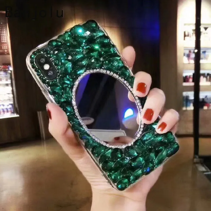 Banjolu модные телефон Стразы чехол для iPhone X XR XS MAX 8 7 6 6s плюс зеркало макияжа девушка
