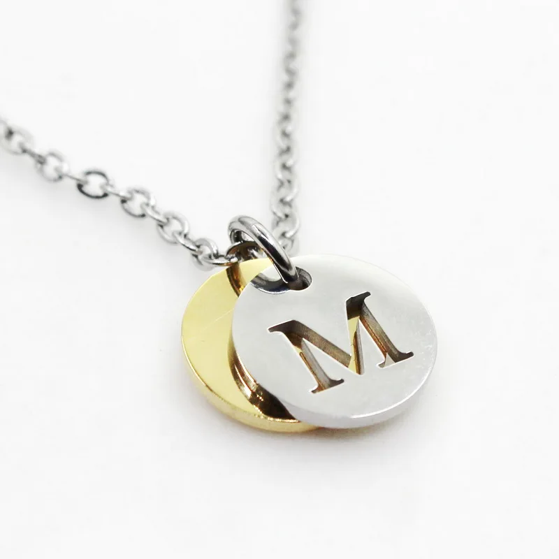 

Stainless Steel Alphabet M 1pcs Initial Necklace Pendant Women Men Jewelry Stainless Steel Round Coin Letter Necklace Jewelry